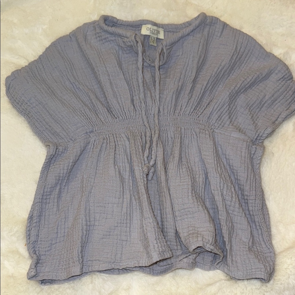 Gray Smocked Tie Front Blouse